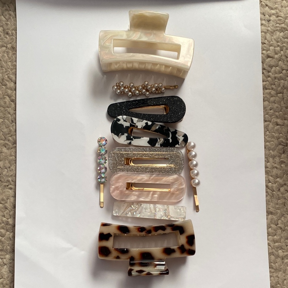 Elegant Hair Clip Set - Black, White, Gold, and Brown